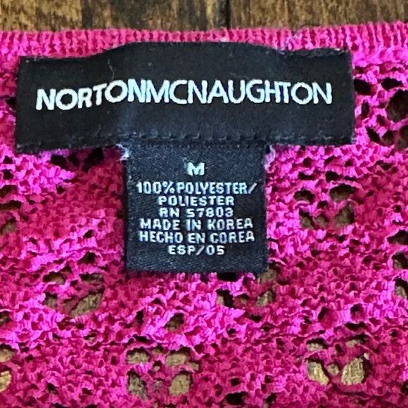 Norton McNaughton | Magenta Pink Pointelle Open Weave Crewneck Sweater, Size M - Picture 2 of 8